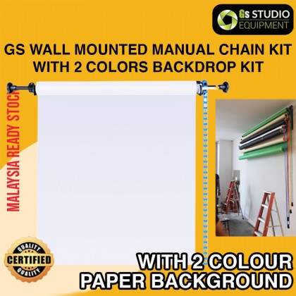 GS WALL MOUNTED MANUAL CHAIN BACKDROP KIT WITH 2 COLORS PAPER BACKDROP STARTER KIT (2.72X11M)